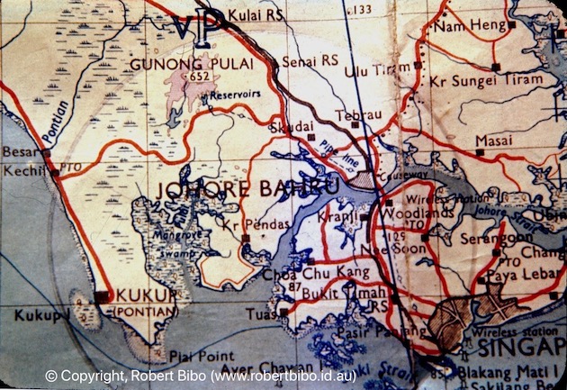 Map of Singapore and surrounding Malay peninsula.